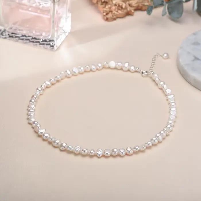 Collier de perles d'eau douce baroques naturelles 5-6mm, bijoux à la mode pour cadeau, collier ras du cou en argent Sterling 925 pour femmes et filles