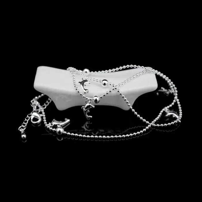 Nouvelle mode dauphin pendentif petite boule ronde perle Bracelet de cheville 925 en argent Sterling dauphin chaîne de cheville pour les femmes bijoux cadeau