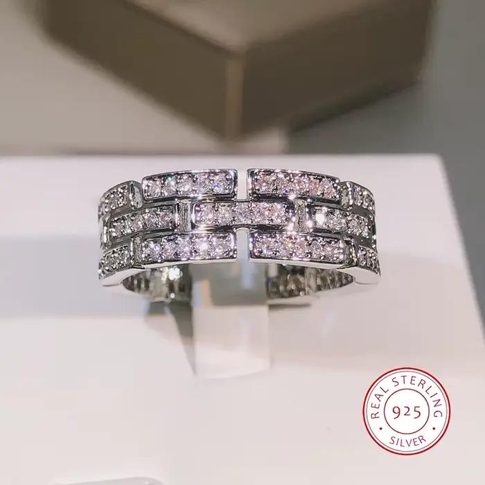 Bague multicouche en argent sterling 925 exquise AAAA + zircon blanc pour dames, fête, cocktail, bijoux cadeaux pour hommes et femmes