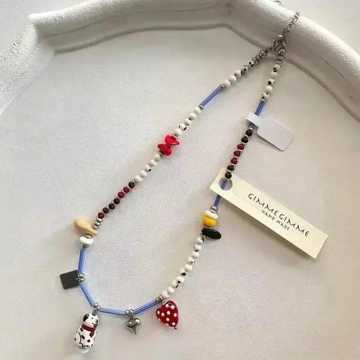 Collier avec pendentif en forme de chiot dalmatien perlé noir et blanc, mignon, personnalisé, pour femmes et filles, joli cadeau à la mode, 2025
