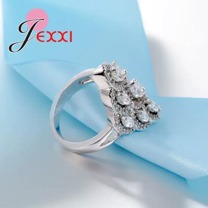 Bagues de fiançailles de mariage de luxe pour femmes, bijoux avec Full CZ, bague de document en argent regardé 925, accessoire féminin, vente en gros