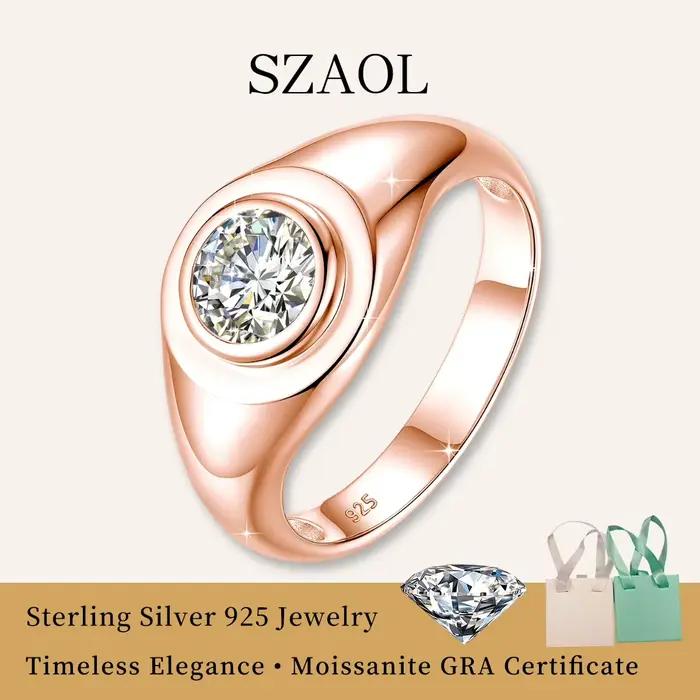 Bague classique en argent 925 pour homme et femme, hypoallergénique, plaquée or 18 carats, avec diamant moissanite solitaire rond 1 carat, certifié GRA