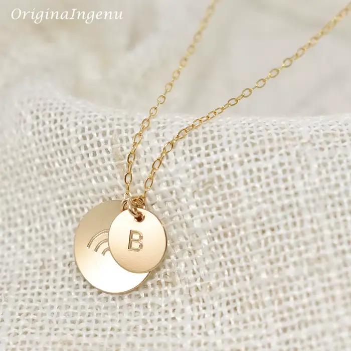 Collier avec lettres initiales en or 14K, pièces de monnaie rembourrées, bijoux ras du cou, pendentifs, bijoux Boho pour femmes