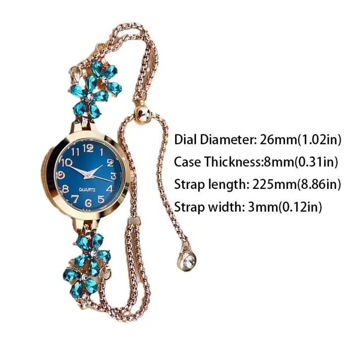 Montre-bracelet élégante pour femme, montre à quartz avec fleurs, montres d'affaires exquises pour dames, chaîne portable à double couche