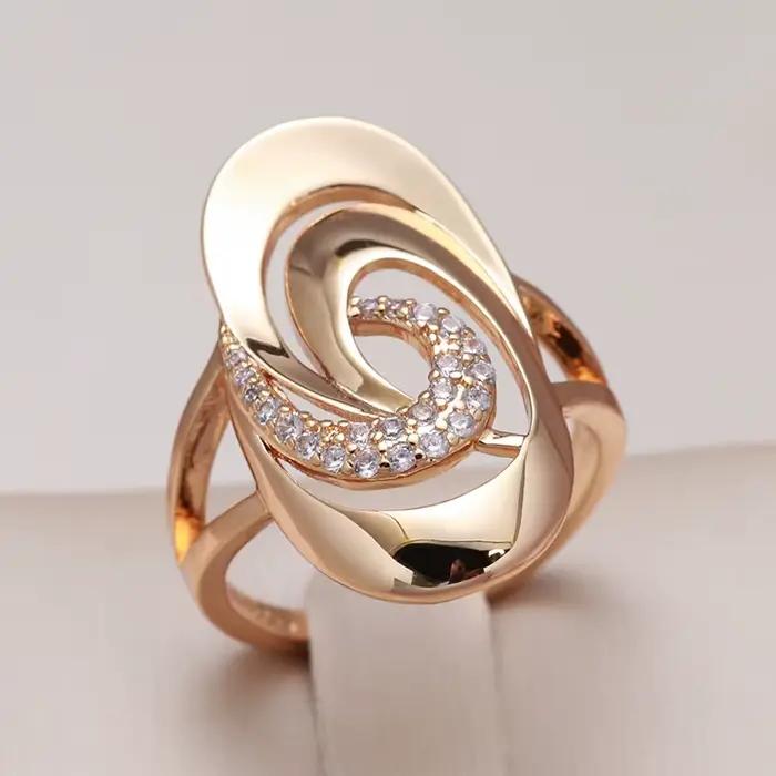Kinel – bagues inhabituelles en or Rose 585 pour femmes, bijoux fins quotidiens, géométrie minimaliste, Zircon naturel, bijoux à la mode, 2022