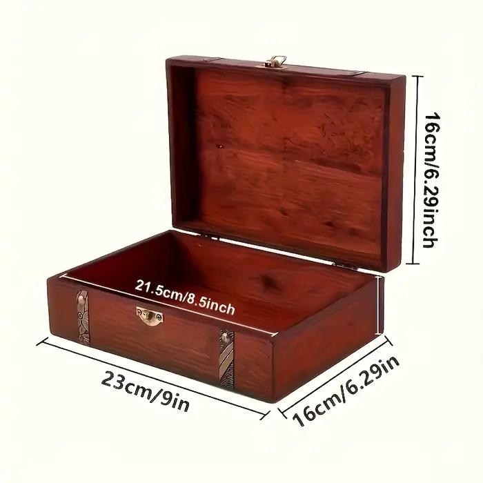 Boîte de rangement vintage en bois foncé avec accents en laiton, loquet décoratif, organisateur en bois recyclé pour bijoux, souvenirs, cadeaux