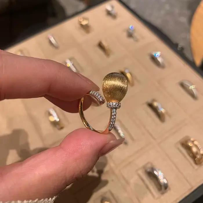 Bague de pomme de pin en diamant complet pour femme, artisanat en or antique rétro, goutte d'eau brossée de style chinois, bijoux de banquet