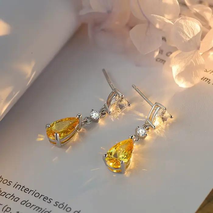 Boucles d'oreilles en topaze en forme de cœur en argent véritable S925, design de niche, pendentif en forme de goutte, bijoux de tempérament polyvalents