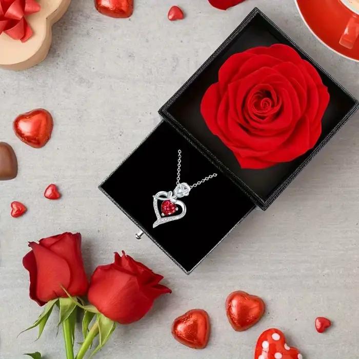 Collier pendentif coeur boîte Rose, cadeau de bijoux je t'aime pour maman, femme, amant, fille, petite amie, meilleur ami de Noël