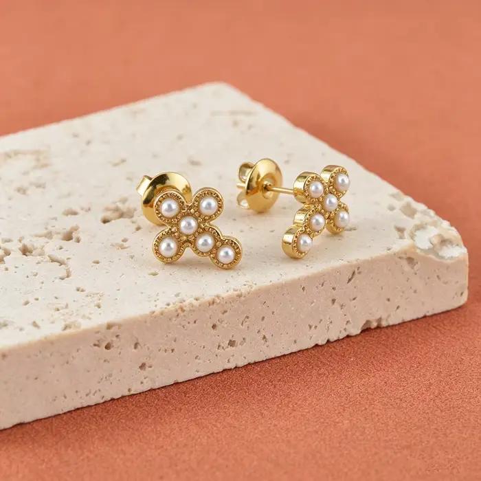 Lokaer – boucles d'oreilles Vintage en perles délicates et zircone cubique, bijoux classiques plaqués or pour femmes, imperméables, E26082