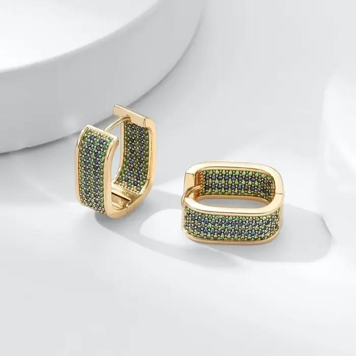 Boucles d'oreilles dorées, boucles d'oreilles de luxe haut de gamme pour femmes, incrustées de zircon multicolore, bijoux de luxe exquis et nouveaux bijoux 2023
