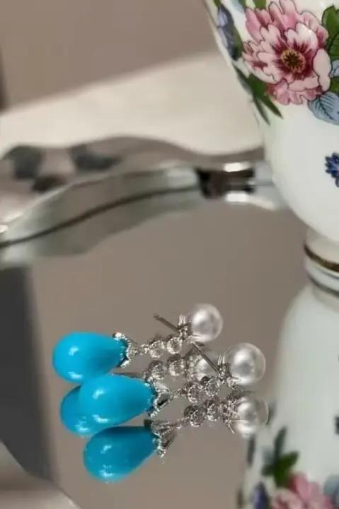 Boucles d'oreilles de créateur en argent Sterling 925, Turquoise naturelle et perle Akoya, goutte d'eau, Art déco, Vintage, bijoux en perles de Kallaite