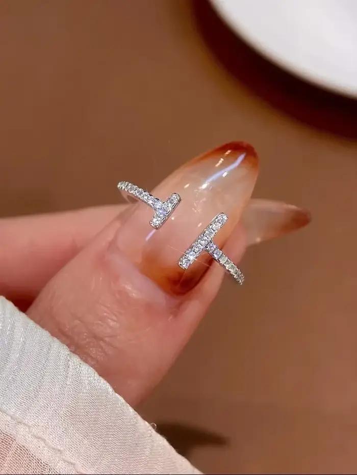 Bague en argent Sterling 925 pour femmes, Simple, brillante, longueur parallèle, Zircon réglable, fiançailles, luxe, haute qualité, bijoux fins