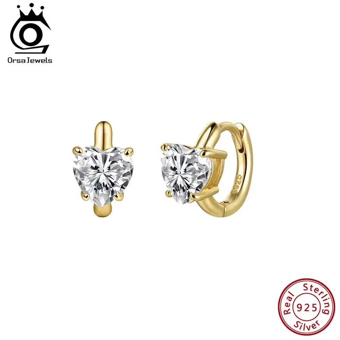 ORSA JEWELS Boucles d'oreilles créoles en argent 925 avec moissanite brillante couleur D, motif cœur diamant, bijoux fins MOE21