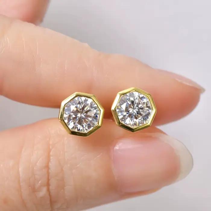 IOGOU 1CT D Moissanite Solitaire Couple boucle d'oreille en argent Sterling 925 Polygo boucles d'oreilles pour femmes hommes avec certificat bijoux