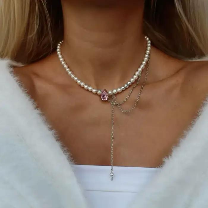 Collier élégant avec pendentif en chaîne à pampilles multicouches pour femmes, Vintage, créatif, pierre bleue naturelle, ras du cou, bijoux de mariage