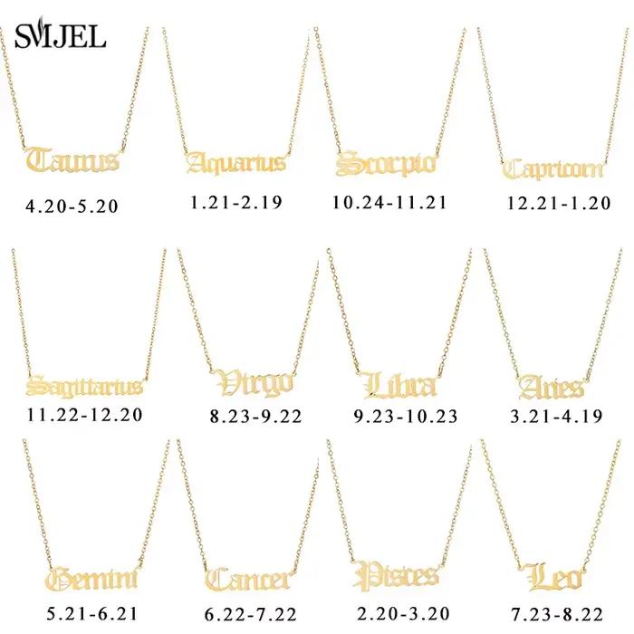 Collier avec 12 constellations en acier inoxydable, collier avec lettres du zodiaque, bélier, lion, taureau, gémeaux, verseau, horoscope, cadeau de noël