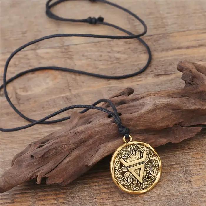Teamer–collier homme collier rond Wicca pour hommes, pendentif de sceau, cordon de cire, chaîne à maillons, style nordique Viking, Runes, arbre de vie, bijoux cadeaux bijoux homme