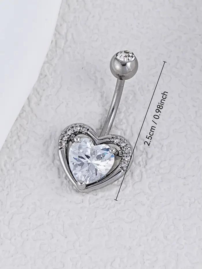 1 anneau de piercing au nombril en zircone cubique en forme de cœur, adapté au quotidien des femmes, aux rendez-vous, aux festivals de musique, accessoire de mode