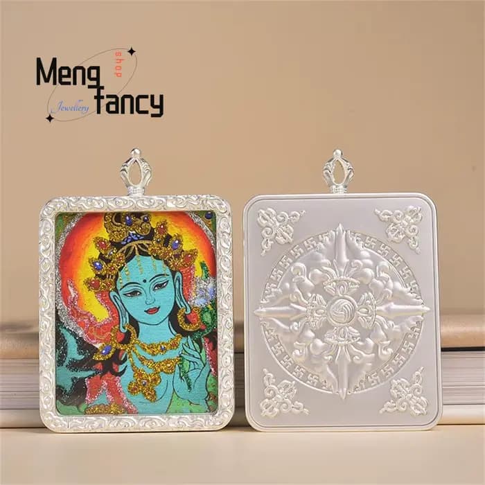 Nouveau modèle Thangka peint à la main et doré, cadre en argent, Tara Zakira, pendentif de style national, bijoux de mode exquis, cadeaux de fêtes