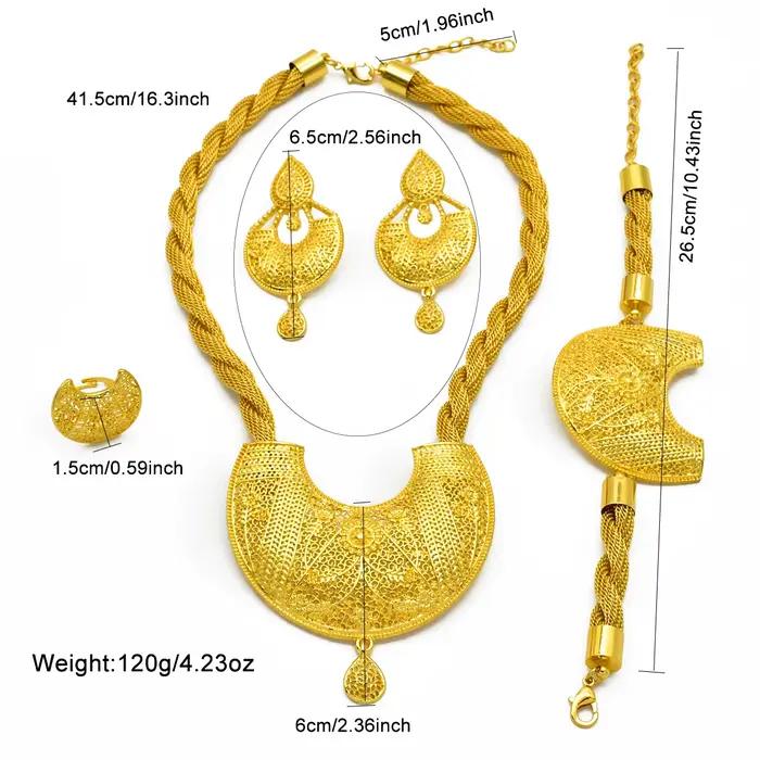 Ensemble de bijoux pour femmes, collier et boucles d'oreilles irrégulières de luxe indien dubaï, ensemble de couleur or 24 carats pour mariée éthiopienne, mariage
