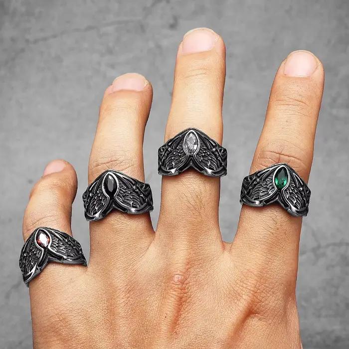 Fallen Angel Wings Gems Stone Rings pour hommes et femmes, acier inoxydable, rétro punk rock gothique, accessoires de bijoux à la mode, cadeau en gros
