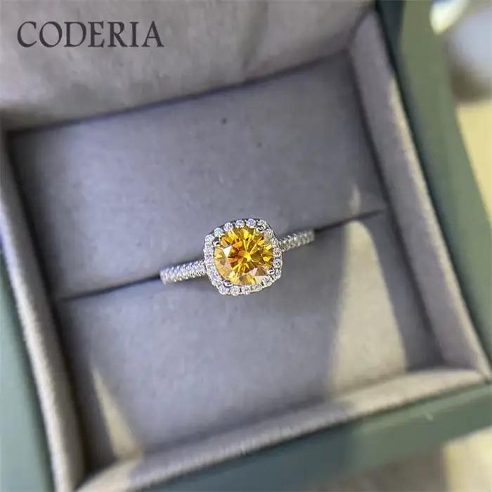 Bagues de fiançailles plaquées platine Moissanite jaune pour femme, diamant gemme 1-3 carat, bague de mariage en argent regardé, bijoux fins