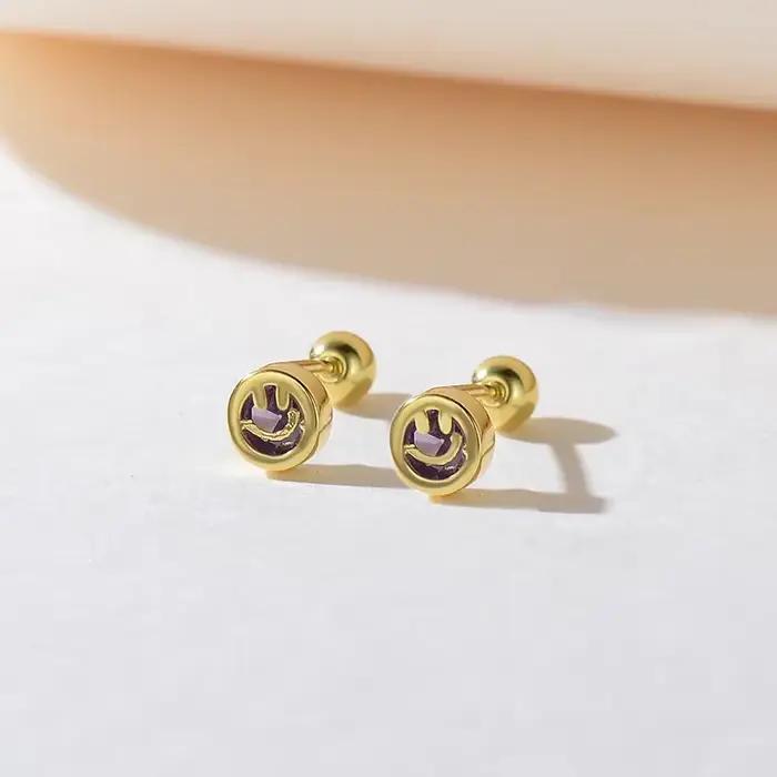 Boucles d'oreilles à tige en argent regardé 925 pour femmes, bijoux piercing coréens, cinq sens, visage souriant, cercle, tendance 2023, vente en gros