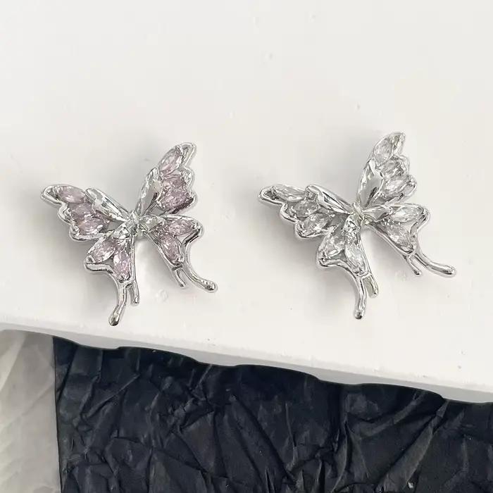 -Mariposa brillante-bijoux incrustés de Zircon, luxe polyvalent, fée chromée, papillon, ornement en cristal, décoration d'ongles, charme 404art