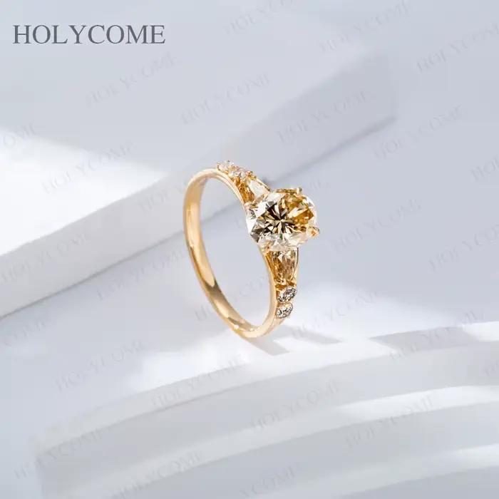 Bague en argent sterling 925 plaqué or 18 carats avec moissanite taille ovale/poire/ronde couleur D/champagne VVS1 – Cadeau d'anniversaire, bijoux fins pour elle