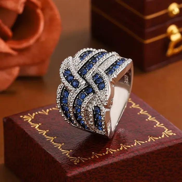 Bague classique en Zircon bleu AAA pour femmes, luxueuse bague en argent avec diamant complet, cadeau d'anniversaire
