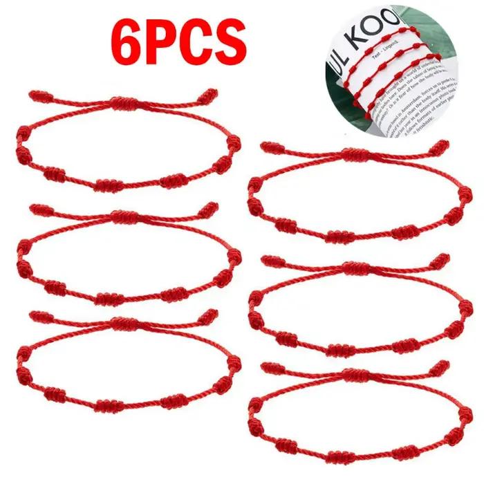 Bracelet à cordes rouges à 7 nœuds, 6 pièces, pour Couple, tressé, Protection, amulette porte-bonheur pour le succès, bijoux faits à la main, cadeau