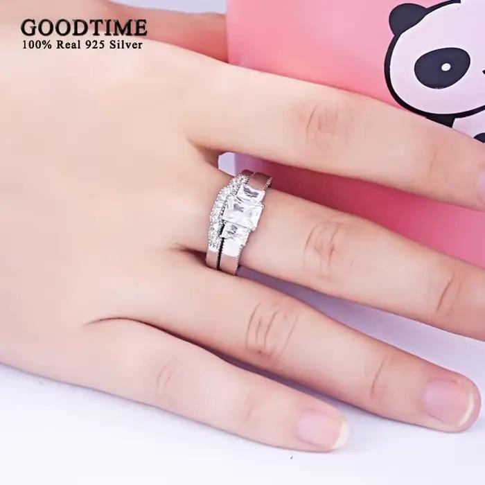 Bague princesse en argent Sterling 925 pour femmes, ensemble de bagues de mariage en Zircon, bijoux de fiançailles, accessoires de fête, nouvelle collection à la mode