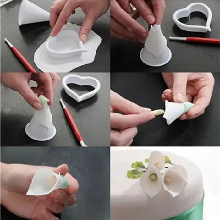 Moule à gâteau en plastique fleur de lys Calla, emporte-pièce, décoration de gâteau, outil de cuisson de mariage bricolage, 7 pièces/ensemble