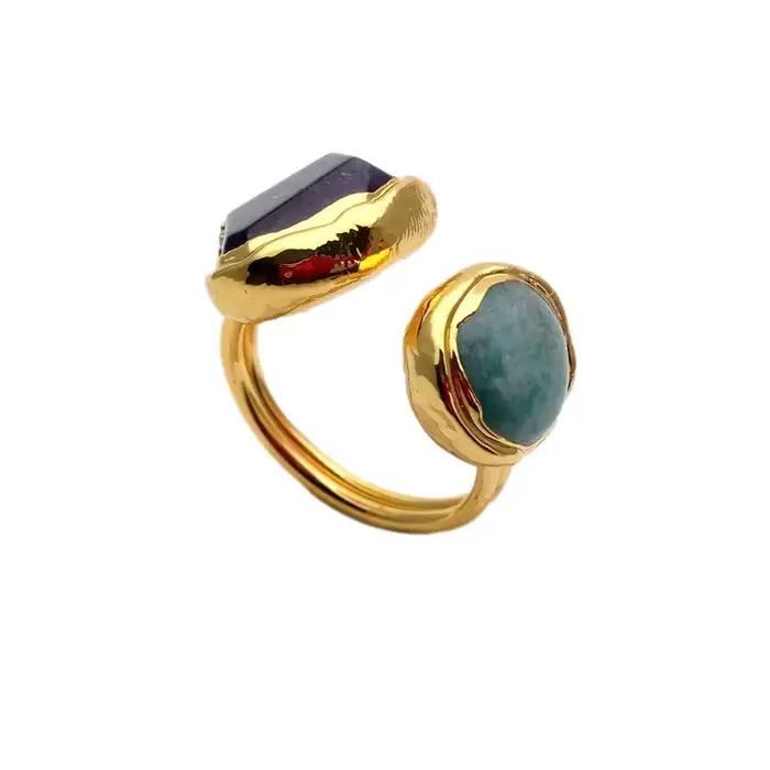 YYGEM-Bague en Pierres Précieuses Naturelles, 16x19mm, Vert, Amloggite Violet, Alanding Yst, Faite à la Main