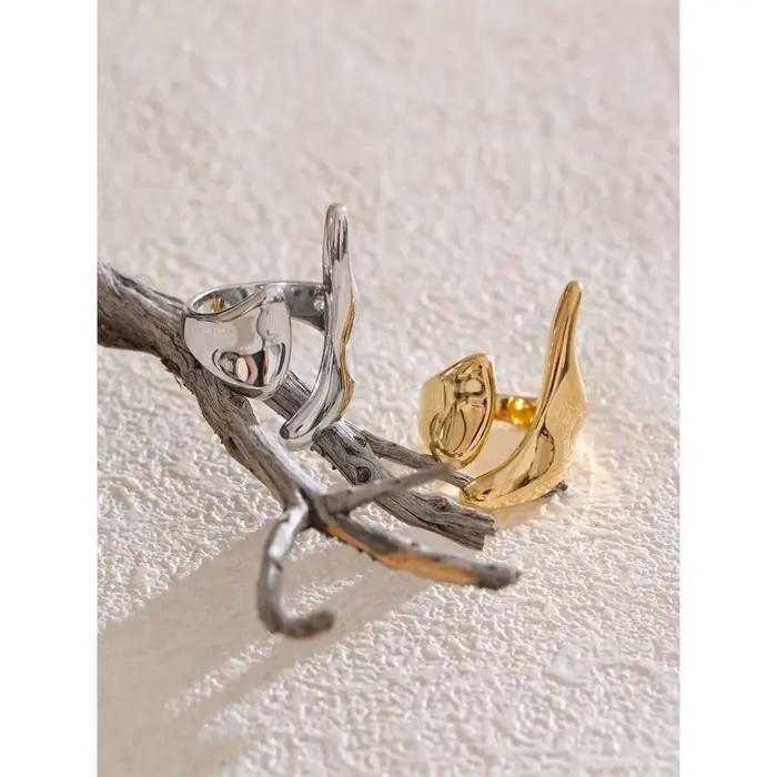 Yhpup nouvelle coulée PVD plaqué acier inoxydable métal géométrique réglable anneau créatif femmes quotidien mode bijoux accessoires