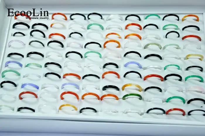 EcooLin – bijoux multicolores en cornaline d'agatee pour femmes et filles, anneaux fins, Lots de couleurs mélangées, paquets en vrac, 10 pièces, LR4021