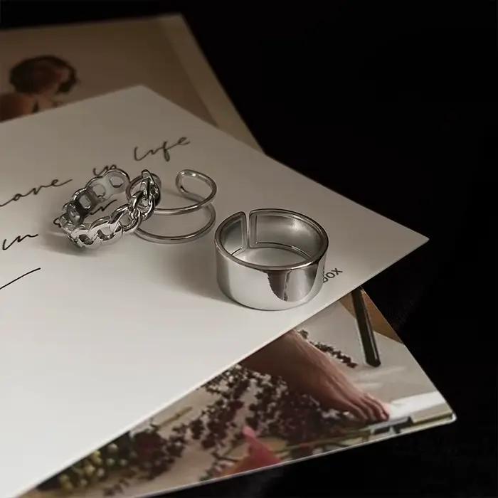 Ensemble de trois bagues ouvertes ajustables pour femme, style mode et personnalité, style froid, bague d'index et bague de phalange élégante