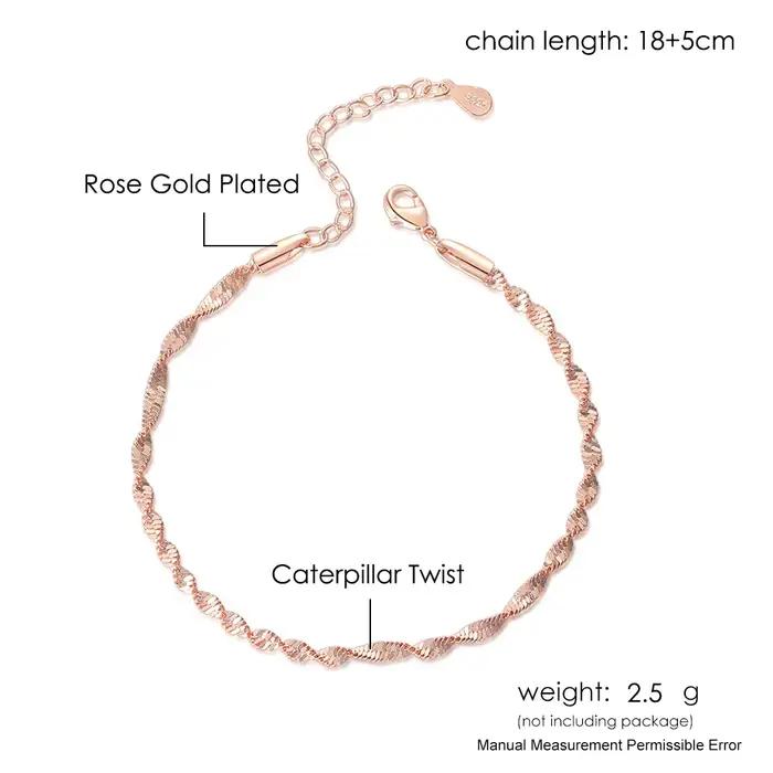 Bracelet en spirale torsadé pour femmes, bijoux tendance, lisse, exquis, ondulé, Grain torsadé, Rose, or, couleur argent, à la mode, cadeau, KBH064