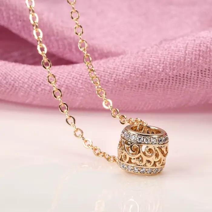 Kinel-Collier de fleurs creuses de luxe pour femme, incrustation de micro-cire, naturel, or rose 585, rond, long, bijoux fins, mode