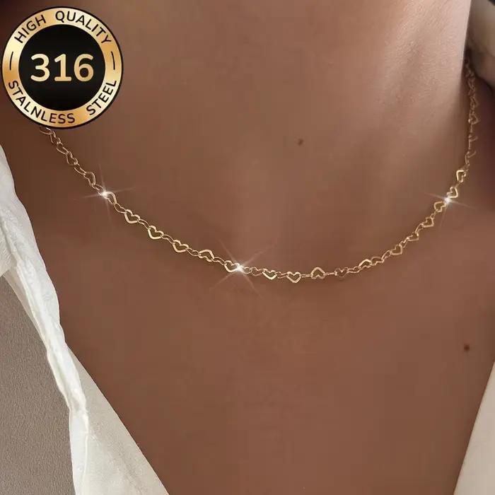 Collier en forme de cœur évidé simple et chic pour femme, chaîne élégante et douce pour la clavicule, ras-de-cou romantique, cadeau pour la Saint-Valentin
