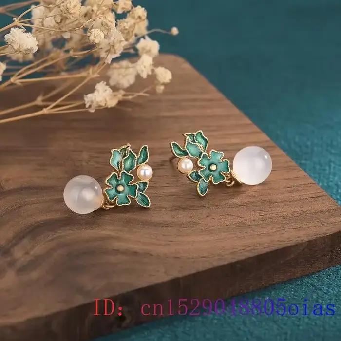 Boucles d'oreilles en perles de Jade blanc, bijoux en cristal, amulette, pierres précieuses, cadeaux à la mode, calcédoine, porte-bonheur pour femmes, Zircon naturel