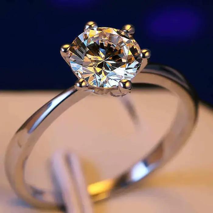 Bague classique à six griffes couleur or, avec cristaux autrichiens AAA, pour mariage, cadeau de mariée, bijoux pour femme, bague de fiançailles