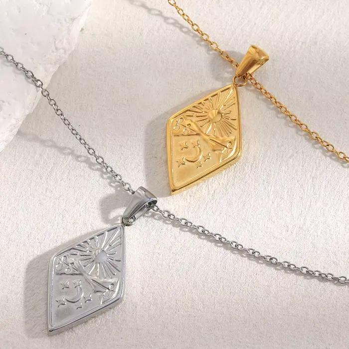 E.B.belle – collier avec pendentif en forme de losange plaqué or 18 carats, en acier inoxydable, étanche, à la mode, bijoux uniques pour femmes
