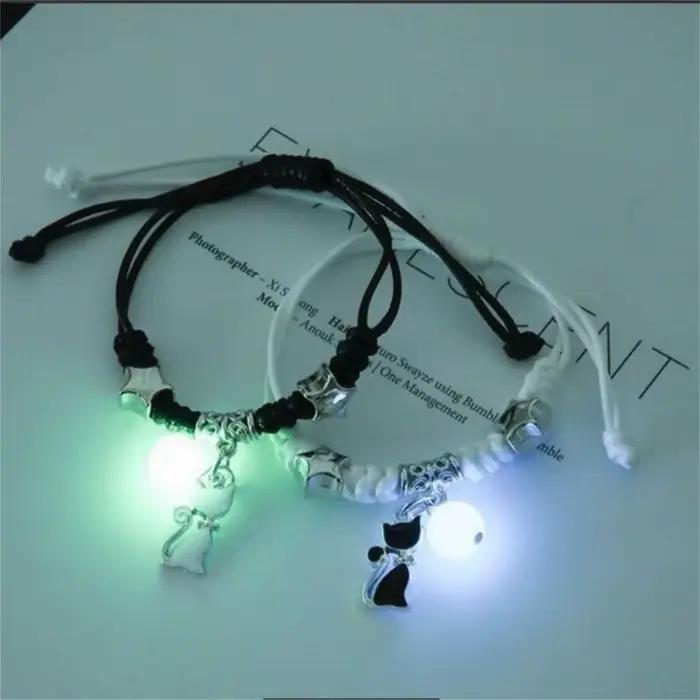 Mode perles lumineuses étoile Couple Bracelet pour femmes hommes charme chat fleur coeur clé serrure croix correspondant ami Bracelet bijoux