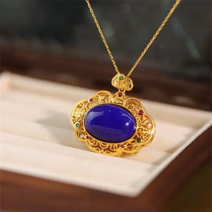Colliers classiques de films de lapis-lazumovies, pendentif en cristal creux, bijoux en or antique, bleu foncé, élégant et simple, sens élevé, mode