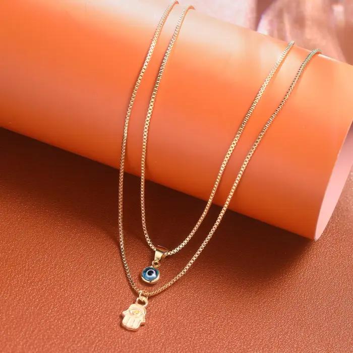 Colliers porte-bonheur double couche en zircon avec pendentif œil turc pour femmes et hommes, bijoux de fête, cadeau