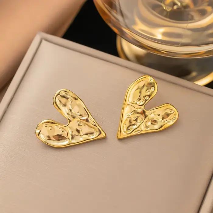 Boucles d'oreilles dorées en forme de grand cœur pour femmes, bijoux simples et exagérés, liquide pliable irrégulier, tempérament lisse et créatif, cadeau pour filles