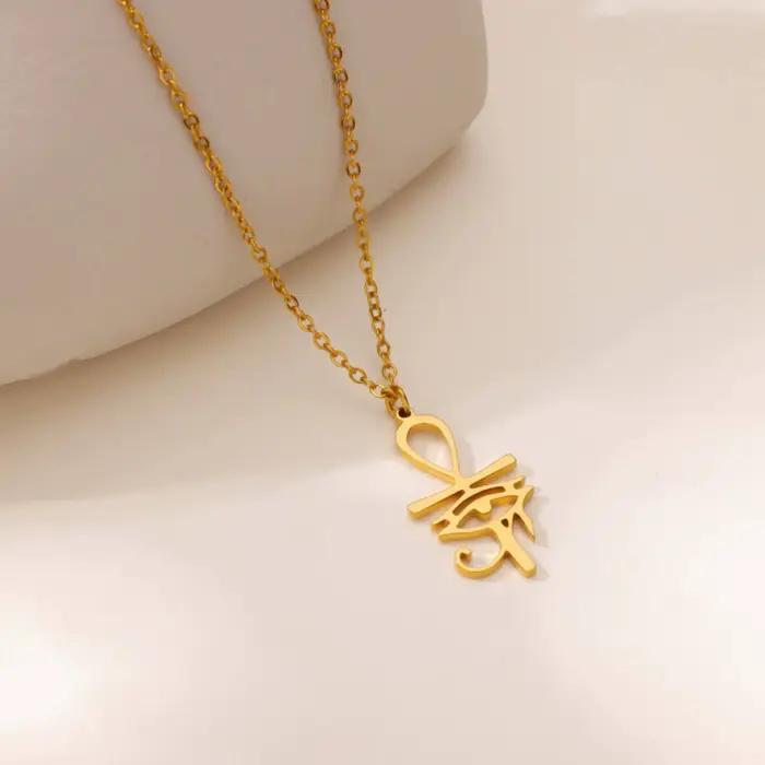 Collier pendentif Ankh Cross Eye of Horus pour femmes et hommes, amulette en acier inoxydable, bijoux cadeaux
