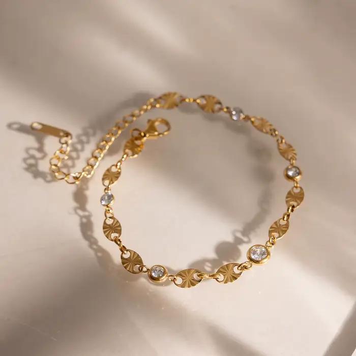 Bracelet chaîne plaqué or 18 carats pour femme, en acier inoxydable, multi-zircon, sans ternissement, empilable